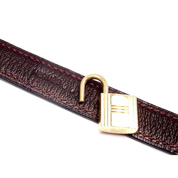 Very Rare! Authentic HERMES 18k Yellow Gold & Crocodile Burgundy Bracelet Box - Picture 10 of 12